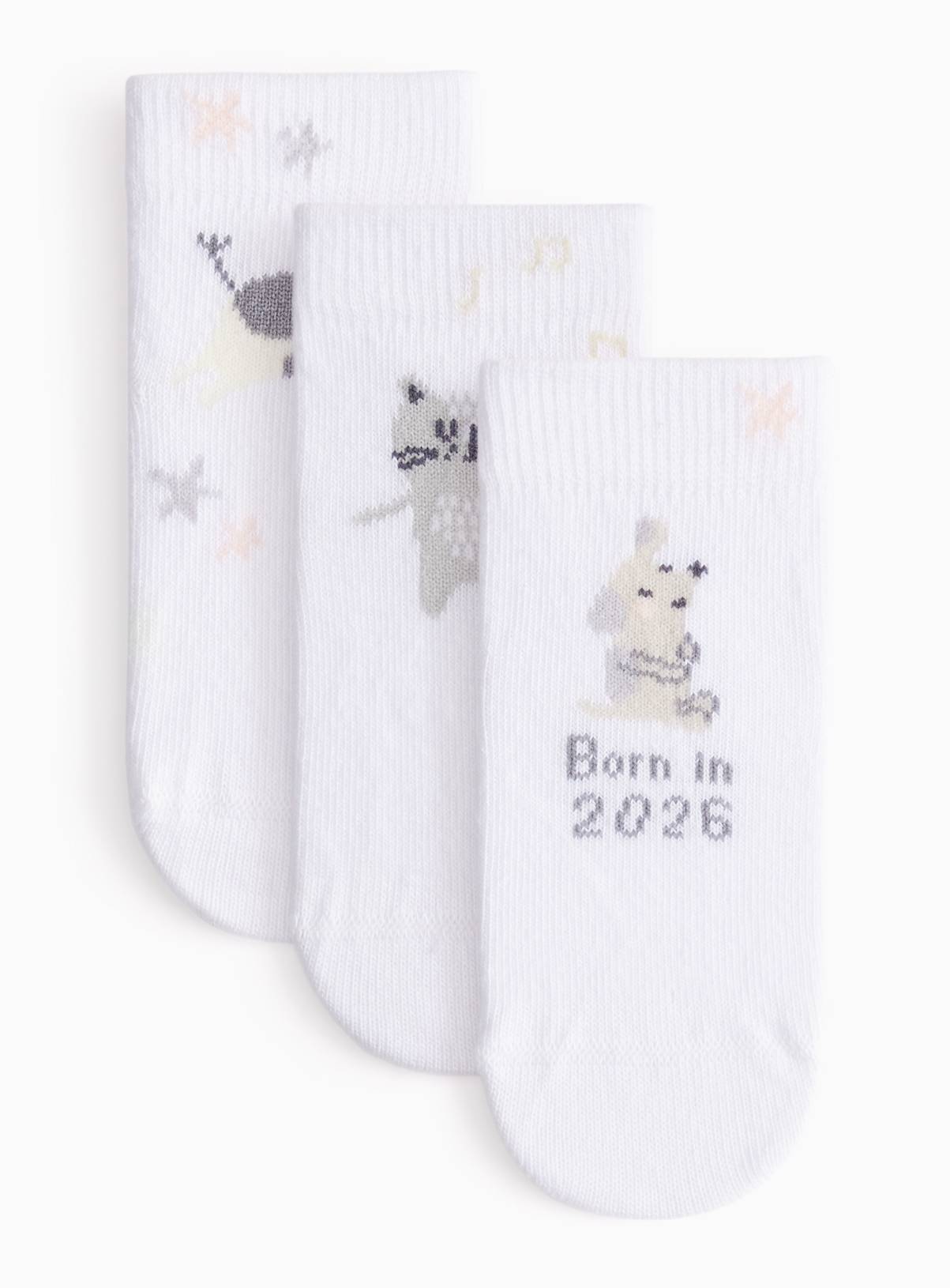 Born In 2026 Design Socks 3 Pack 6-12 months - Image 1